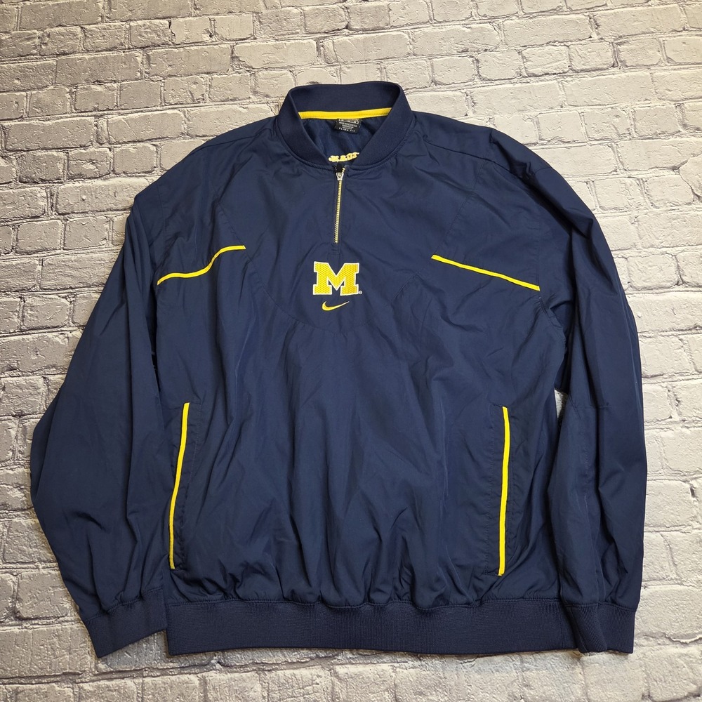 Vtg Michigan Wolverines Nike Jacket Men Medium Center Swoosh 1/4 Zip Windbreaker